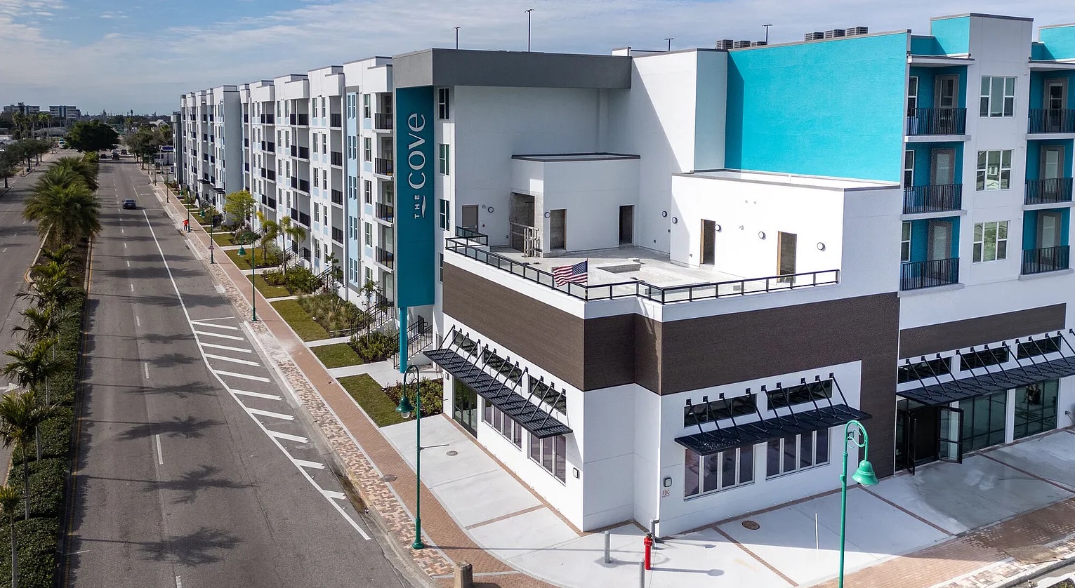 Modern commercial building with exterior cladding