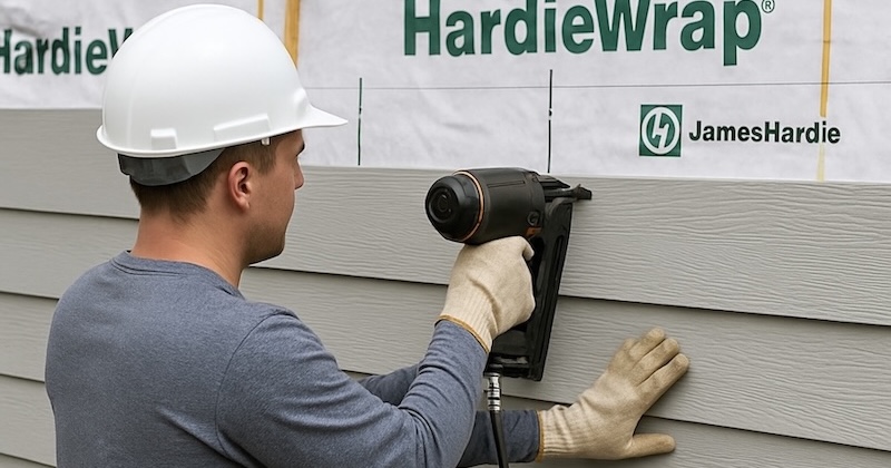 Fiber cement lap siding installation on commercial building